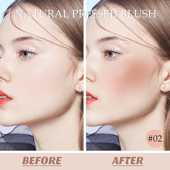Boobeen Powder Blush, Single Color Blush Face Blush Palette Matte Baked Cream Blush Makeup Powder, High Pigment Pressed Blush for Create a Natural Cheek Flushed Look