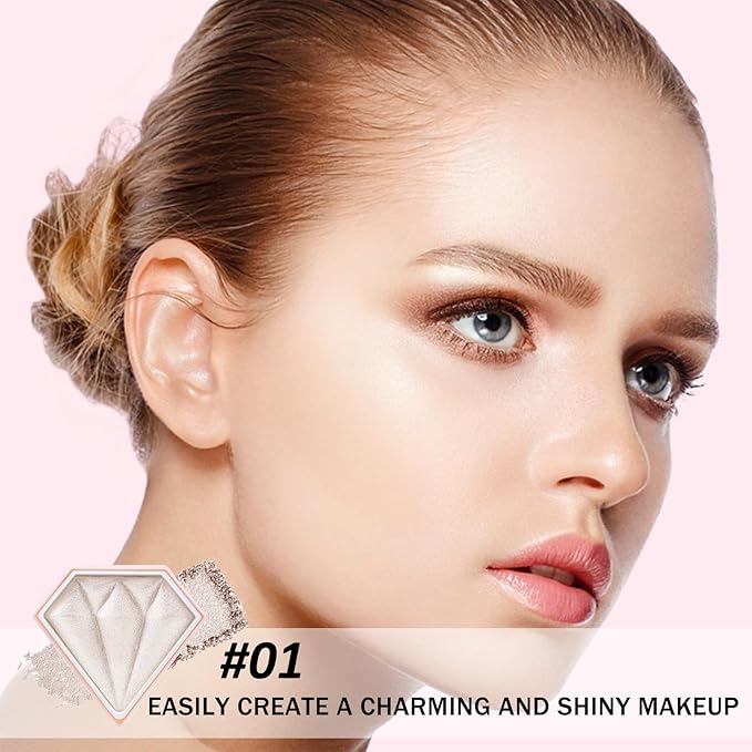 Boobeen Highlighter Makeup Palette, Baked Highlighter Bronzer Powder Palette, Shimmer Illuminator Contour Highlighter Powder for Face, Pearl Shine Shades Waterproof Long Lasting