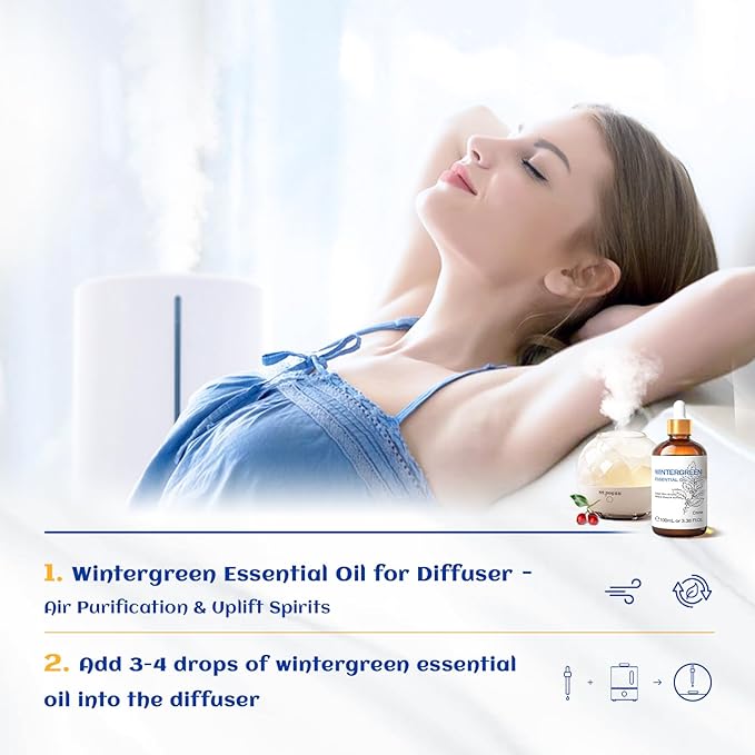 HIQILI Wintergreen Essential Oil,100% Pure Natural,for Diffuser-Inhalation Therapy - 3.38 Fl Oz