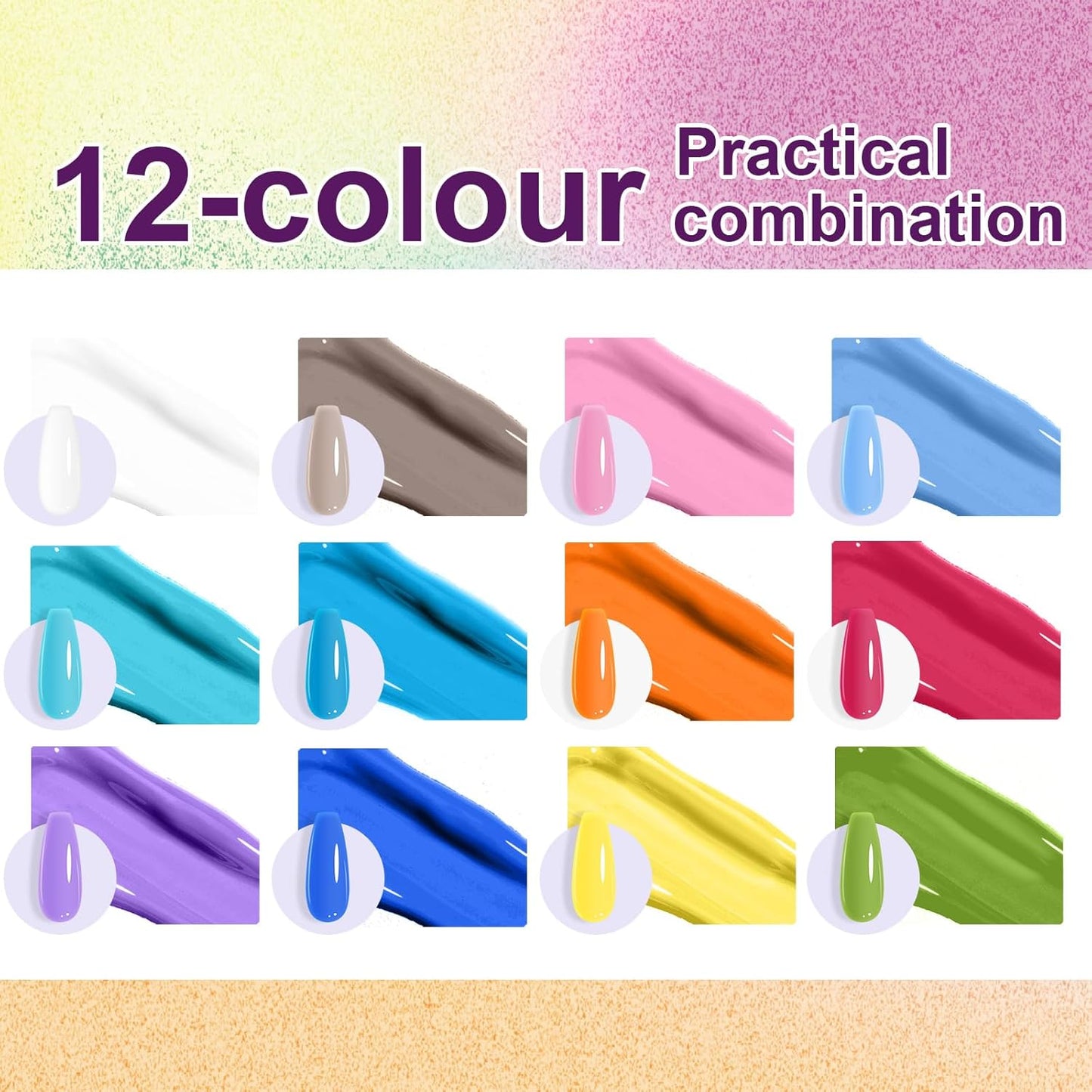 Gradient Painting Gel, 12 Bright Colors Ombre Gel Nail Polish for Pigment Pat Aura Nails, French Manicure DIY Nail Art Long-lasting No-wipe Candy Palette Jam Jar Colors
