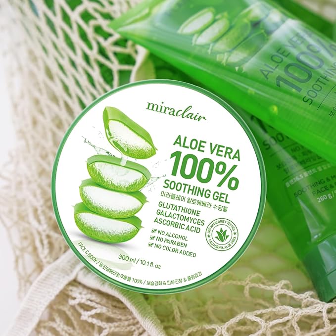 Aloe Vera Gel for Face, Skin, Hair & Sunburn Relief, Made with 100% Pure Aloe Gel for All Skin Types. Made in Korea. 300ml (10.1fl.oz) (2)