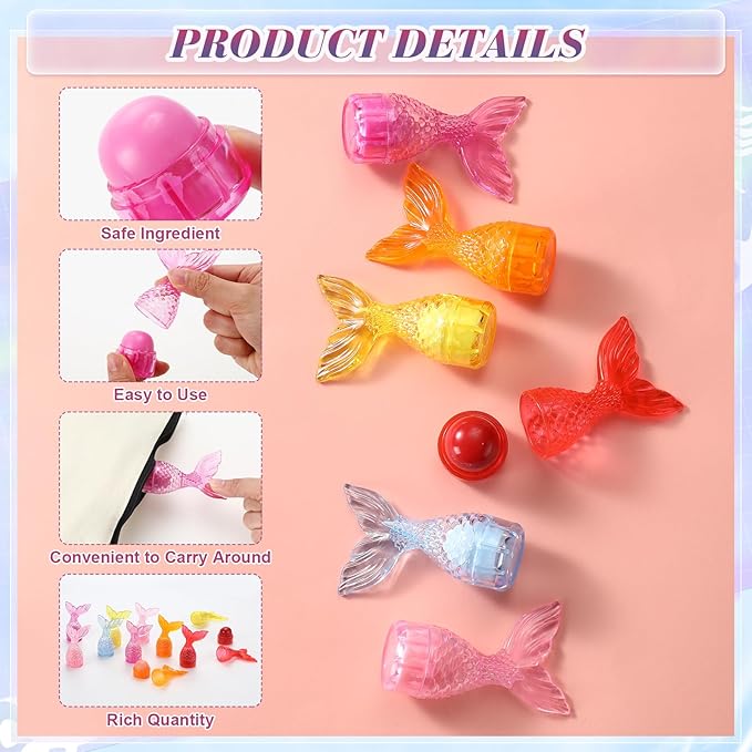 24 Pcs Mermaid Girl Birthday Party Supplies Lip Balm Graduation Gifts Bulk Kids Classroom Gift Exchange Party Supplies Birthday Mermaids Themed Party Decor Gifts for Preschool Toddler Boy Girl