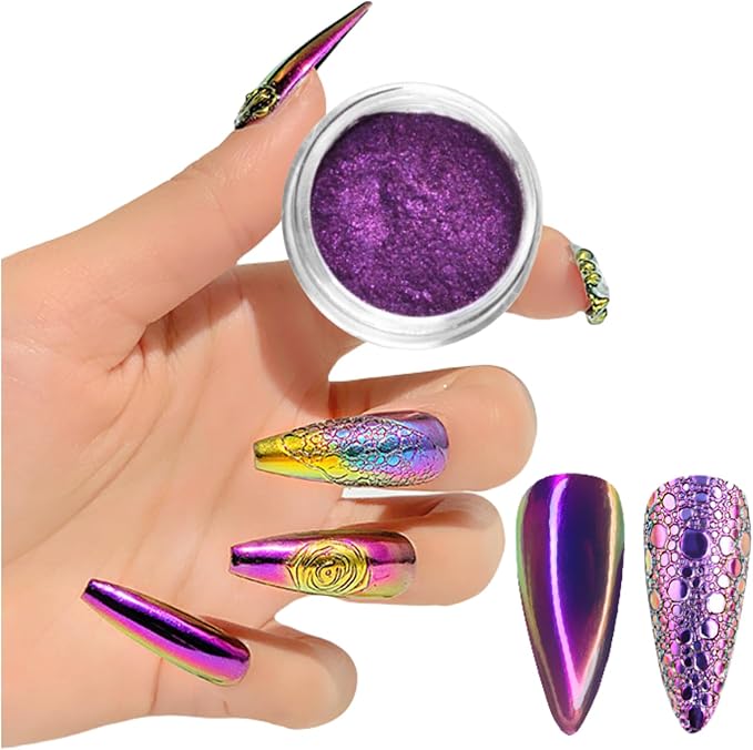 8Pcs Chameleon Chrome Nail Powder,Chrome Powder for Gel Nails Nail Chrome Powder Mirror Effect Holographic Aurora Iridescent Pearlescent Manicure(8 colors)