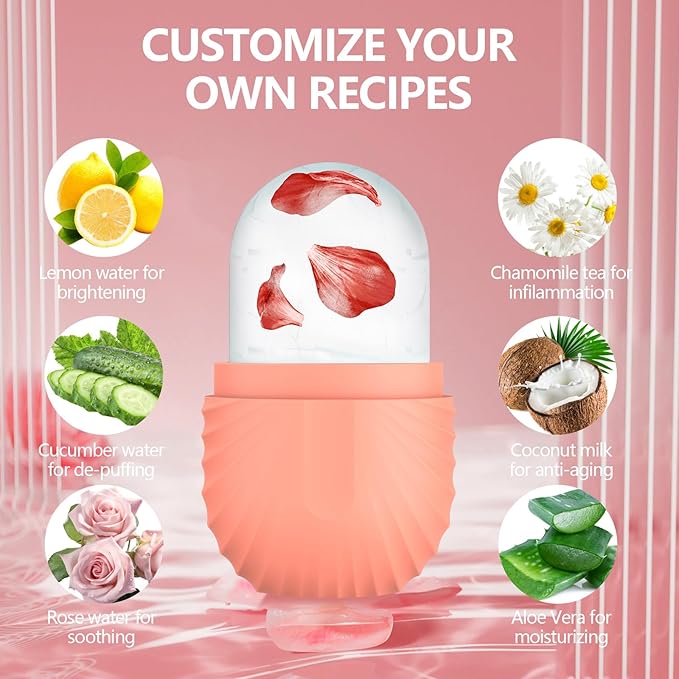 Ice Roller for Face and Eye, Silicone Ice Facial Roller Ice Holder, Face Ice Mold Skin Care, Face Icers Reusable Ice Cube Roller for Shrink Pores Anti Wrinkle Reduce Puffiness, Pink