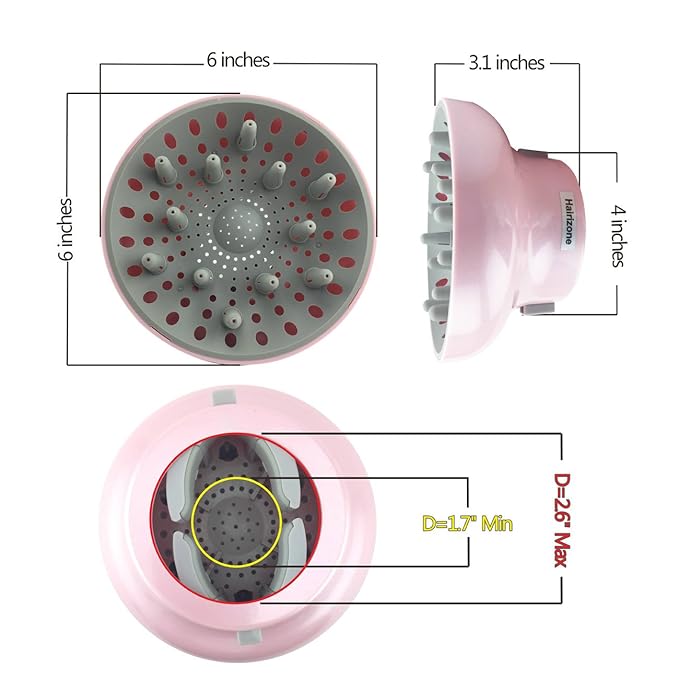 Hairizone Universal Hair Diffuser Adaptable for Blow Dryers with D-1.7-Inch to 2.6-Inch for Curly or Wavy Hair, Pink