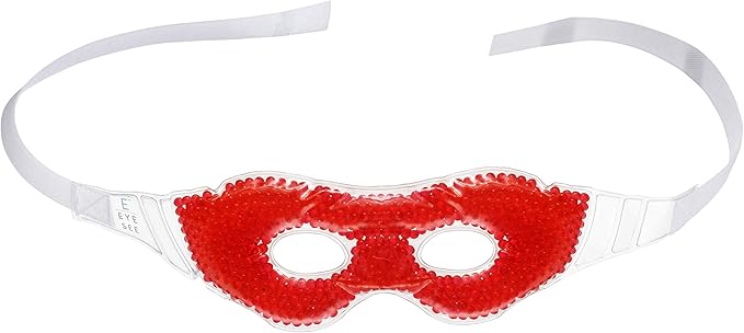 Gel Eye Mask, Red - Cold Compress Ice Pack with Gel Beads - Microwave Safe for Heat Therapy - Great for Puffy Eyes, Dark Circles, Dry Eyes, Soothing Headaches