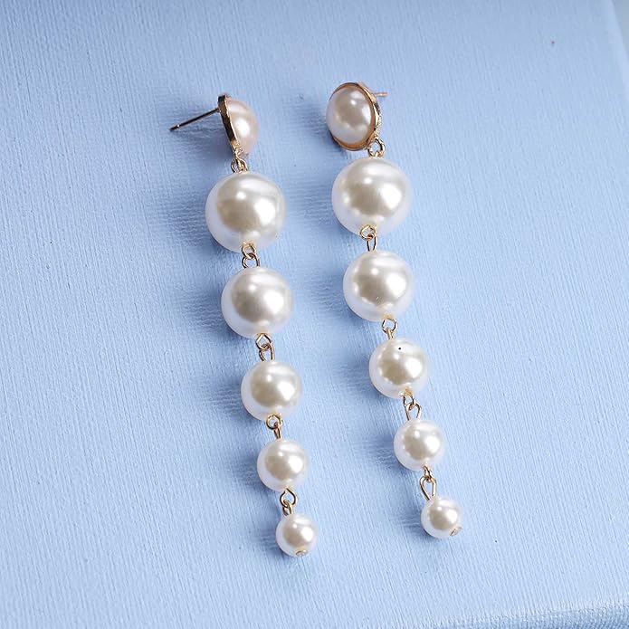 Boho Pearl Drop Dangle Earrings Big Pearl Tassel Earrings Gold Long Drop Earrings Elegant Vintage Earrings Jewelry for Women