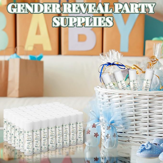50 Pack Sage Green Baby Shower Lip Balm Party Supplies Bulk for Girls Guests Boys Neutral Baby Shower Gifts Gender Reveal Favors Prizes Souvenirs Winners Thank You Appreciation Gifts