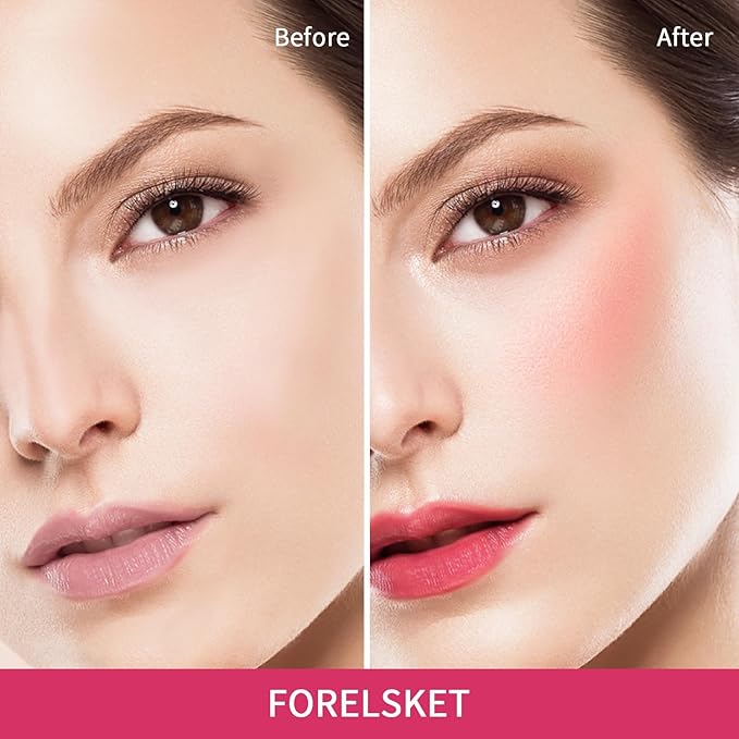 Blush Stick, Cream Blush for Cheeks and Lip Tint, Dewy Finish, Buildable & Blendable Color, Lightweight & Long-Lasting Formula | Forelsket-Cool Pink & Angled Blush Brush（0.53fl.oz）