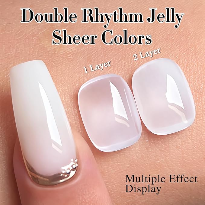 Double Rhythm Translucent Gel Polish Sheer Neutral Natural Light Milky Same Color Same Bottle 15ML Jelly Nail Polish Nail Art DIY at Home (Milky White-A1367)
