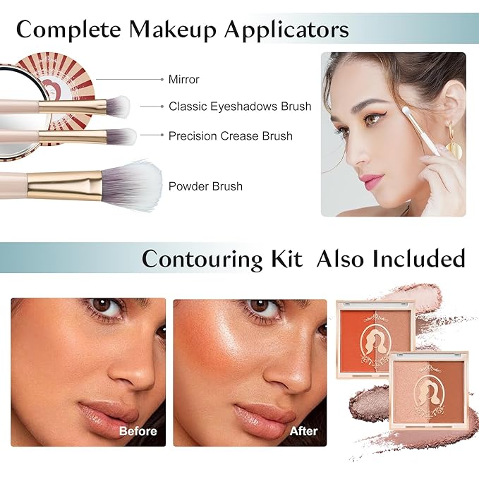 All In One Makeup Kit For Girls, Beginner Makeup Kit For Teens Makeup Kit For Little Girls Full Set Make Up Kit For Women Cosmetic Set 18 Color Eyeshadow Eyeliner Lipgloss Blush Mirror - Green