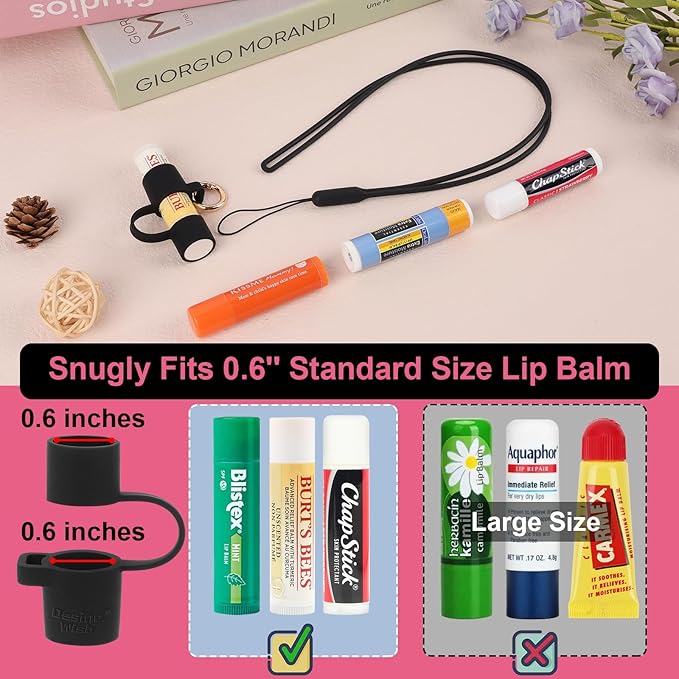 Desing Wish Silicone Lip Balm Holder with Cap Cover Portable Chapstick Holder Keychain Sleeve Lip Balm Key Chain with Key Ring and Neck Strap Lanyard - Transparent