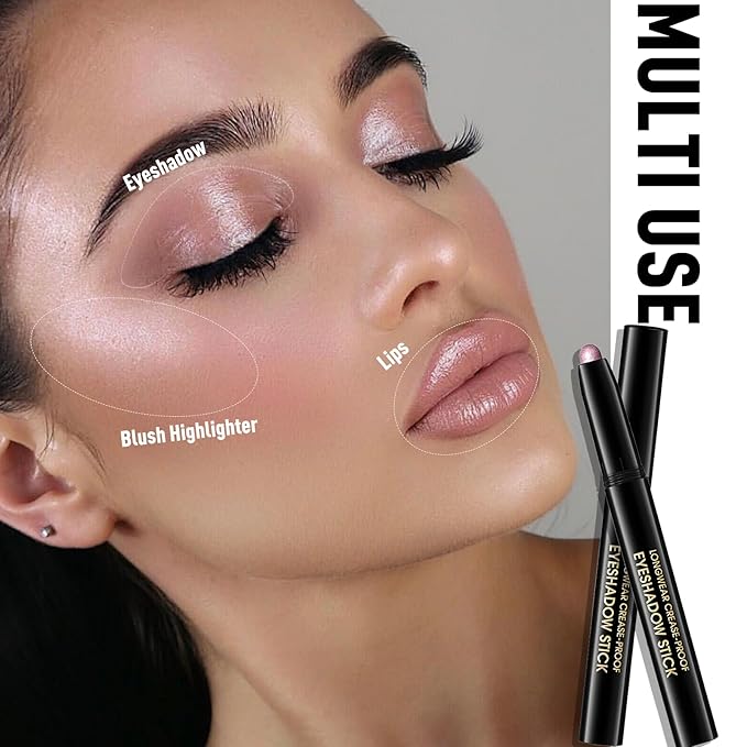 Eyeshadow Stick Shimmer Waterproof Long Wear Eye Brightener Cream to Powder Glitter Eye Shadow Crayon High Pigmented Highlighter Eye Liner Pencil Makeup Crease-Proof Buildable Color, 6 OYSTER