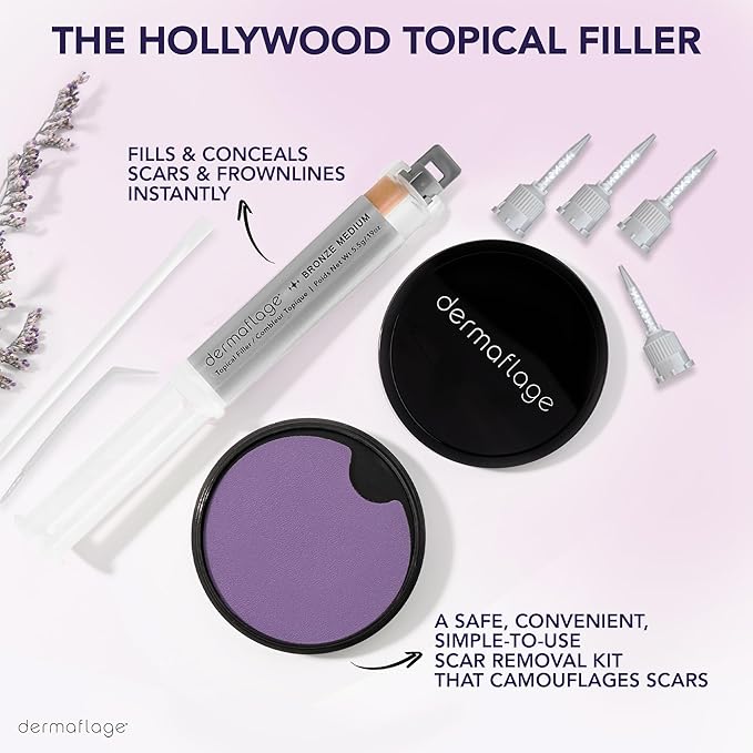 Dermaflage Scar Filler Kit - Bronze Medium - Deep Scar Cover and Waterproof Concealer for Acne Scars Wrinkles, and Ice Pick Scars Makeup, 1 mo supply