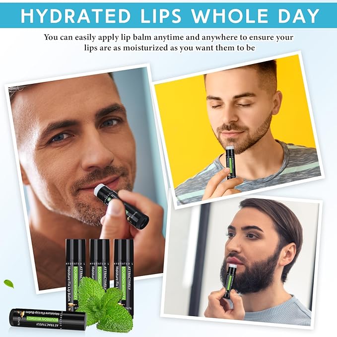 4 Pcs Lip Balm with Gift Box for Men Raffia Grass Organic Natural Beeswax Lip Balm for Father's Day Gifts Women Adults Teens Dry Chapped Lips Care Product