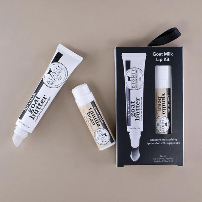 Dionis Goat Butter Overnight Lip Mask & Lip Balm Kit - Goat Milk, Jojoba & Moringa Oils Moisturize & Repair Chapped Lips Overnight while Lip Balm Keeps Moisture Locked In All Day, Vanilla Bean