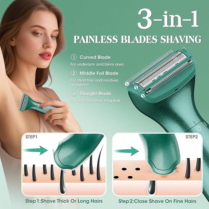 Electric Razor for Women,6 in 1 Women's Bikini Trimmer Shaver for Women & Men Pubic Hair, Private Area, Legs, Eyebrow,Face, Nose, Eyebrow, Body Hair Removal IPX5 Waterproof Wet & Dry
