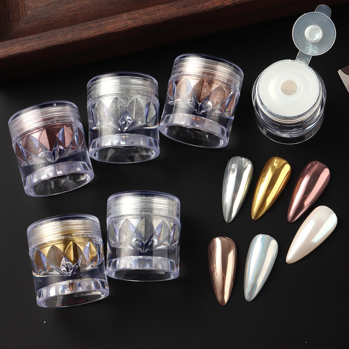 Chrome Nail Powder and 3D Nail Gel Kit, Metallic Mirror Glitter Effect Chrome Powder For Nail Art, Holographic Aurora Iridescent Dip Dust Pigment and 10g Sculpting Gel Set for Nail Decor DIY