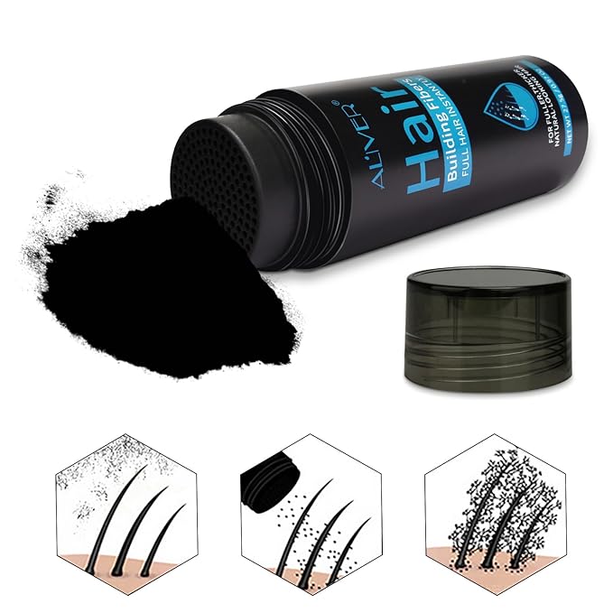 ALIVER Hair Fibers for Thinning Hair for Women & Men, Extra Spray Applicator, Black, 27.5 Gr Hair Powder Bald Spot Cover Up, Instantly Hair Filler, Undetected & Natural