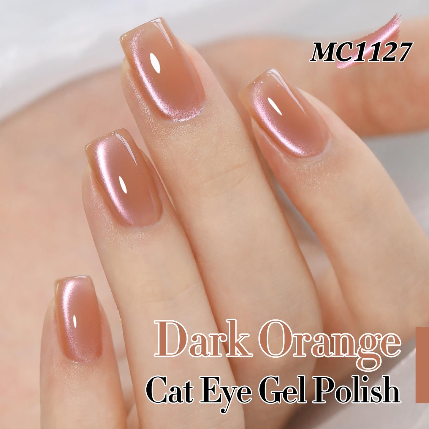 Double Rhythm 15ML Ice Glass Cat Eye Gel Polish with Magnet Holographic Glitter Shimmer Translucent Sheer Color Salon Soak Off Magnetic Nail at Home (Dark Orange-MC1127)