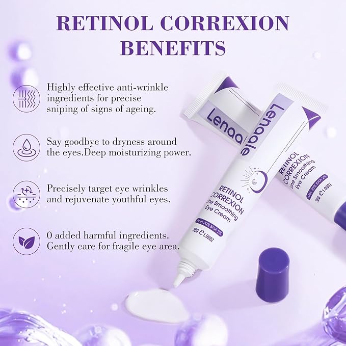Eye Cream, Retinol Eye Cream for Dark Circles, Puffiness Anti Aging, With Hyaluronic Acid, Peptides, Caffeine Reduces Bags, Smooths Wrinkles & Fine Lines, Dark Circles Under Eye Treatment