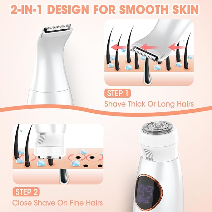 5 in 1 Bikini Trimmer for Women,IPX7 Waterproof Cordless Replaceable Pubic,Eyebrow,Facial Electric Razors&Nose Hair Trimmer&Painless Body Shaver for Arms Legs Underarms,USB Charge,LED Display,Wet&Dry