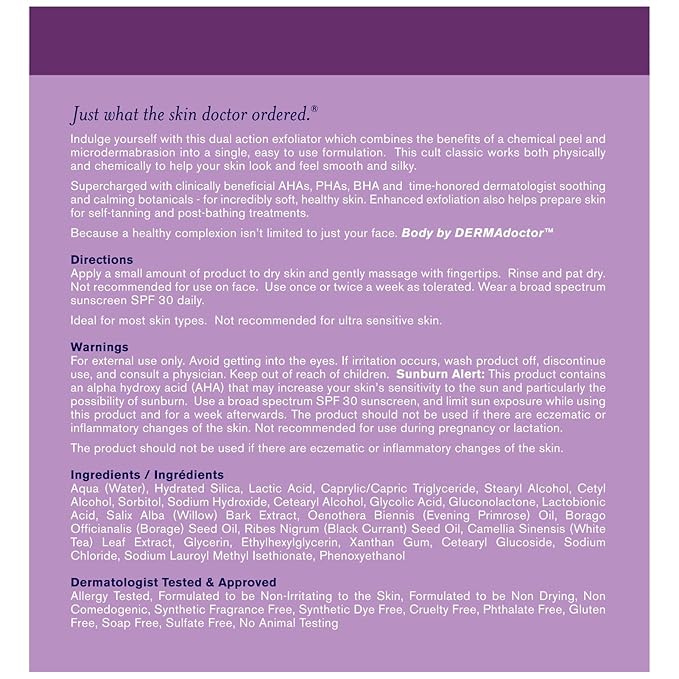 DERMAdoctor KP Bump Eraser Body Scrub Dermatologist Formulated Exfoliant | Keratosis Pilaris Treatment For Dry And Bumpy Skin 10% AHAs + PHAs - 16 fl oz