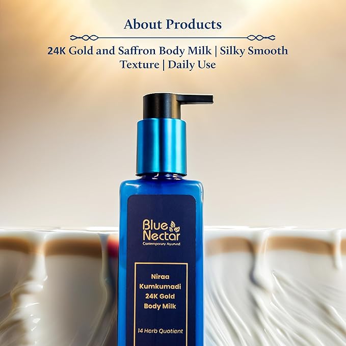 Blue Nectar 24K Carat Gold Body Milk for Women & Men | Body Lotion with Plant Based AHA & Niacinamide | Moisturizer for Body | All Skin Types (14 Herbs, 3.38 Fl Oz)