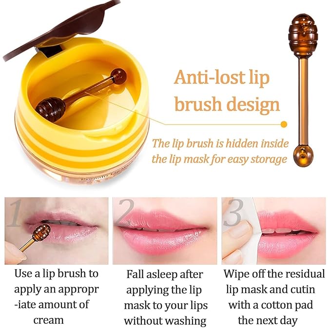 2 PCS Bee Lip Balm Honey Pot, Honey & Watermelon Lip Sleeping Masks Overnight, Hydrating Prevention Dry and Cracked Lip Scrubs Exfoliator Lip Care, Reduces Lip Lines