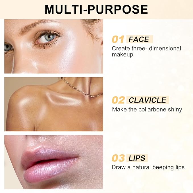 Boobeen Highlighter Makeup Highlighter Powder Palette, Shimmer Illuminator Highlight Contouring Palette Come with Mirror, Long Lasting Glow Defining the Face and Body