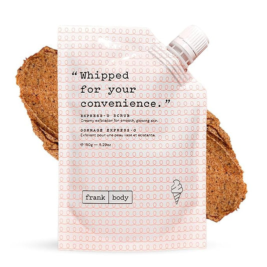 frank body Express-O Coffee Scrub | Natural, Vegan, Cruelty Free Exfoliating Body Scrub Smooths, Exfoliates, and Fades Scars & Marks with Shea Butter, Grapeseed Oil, and White Clay | 5.07 oz / 15 g