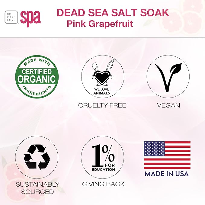 BCL SPA Dead Sea Salt Soak - bath salt with organic Pink Grapefruit, Shae Butter, Arnica, Aloe Vera juice, Chamomile, Argan oil & Jojoba oil skin exfoliator - Home/Professional use 16 fl oz