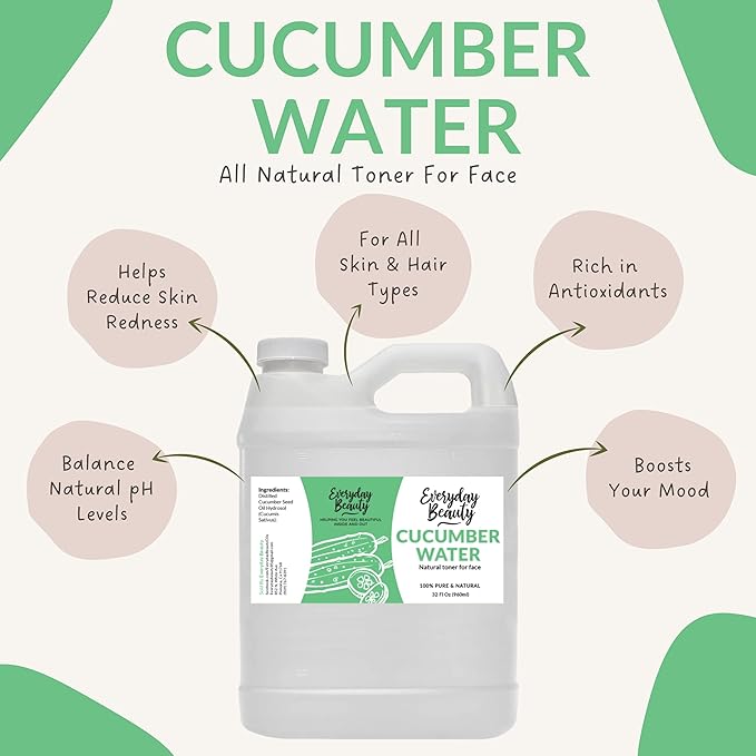 Cucumber Hydrosol Bulk - 32 oz All Natural Hydrating Spray Mist for Face and Hair - 100% All Natural Cucumber Water