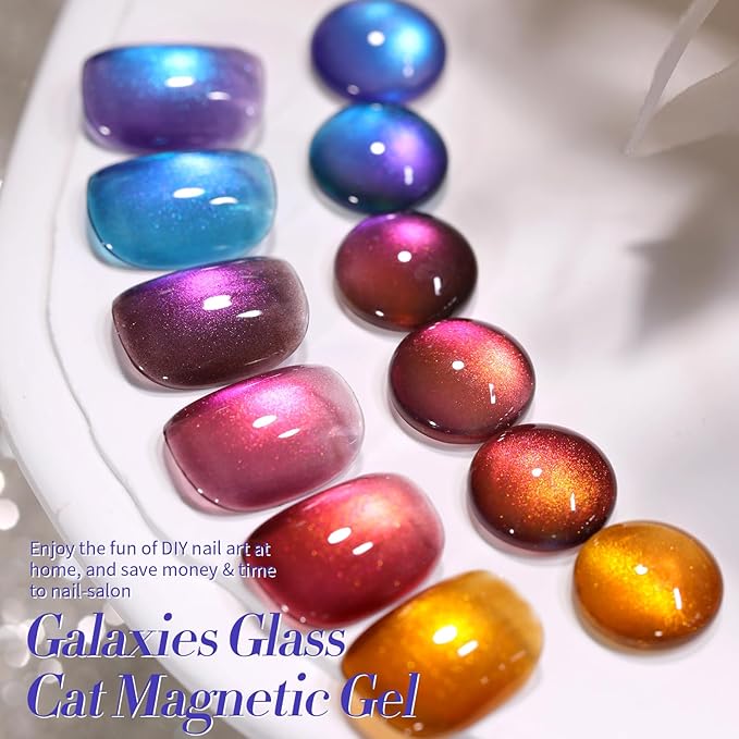 Born Pretty Cat Magnetic Eye Gel Nail Polish Glitter Auroras Magnetic Gel Polish Colorful Holographic Cat Magnetic Eye Nail Art Manicure DIY at Home 6PCS