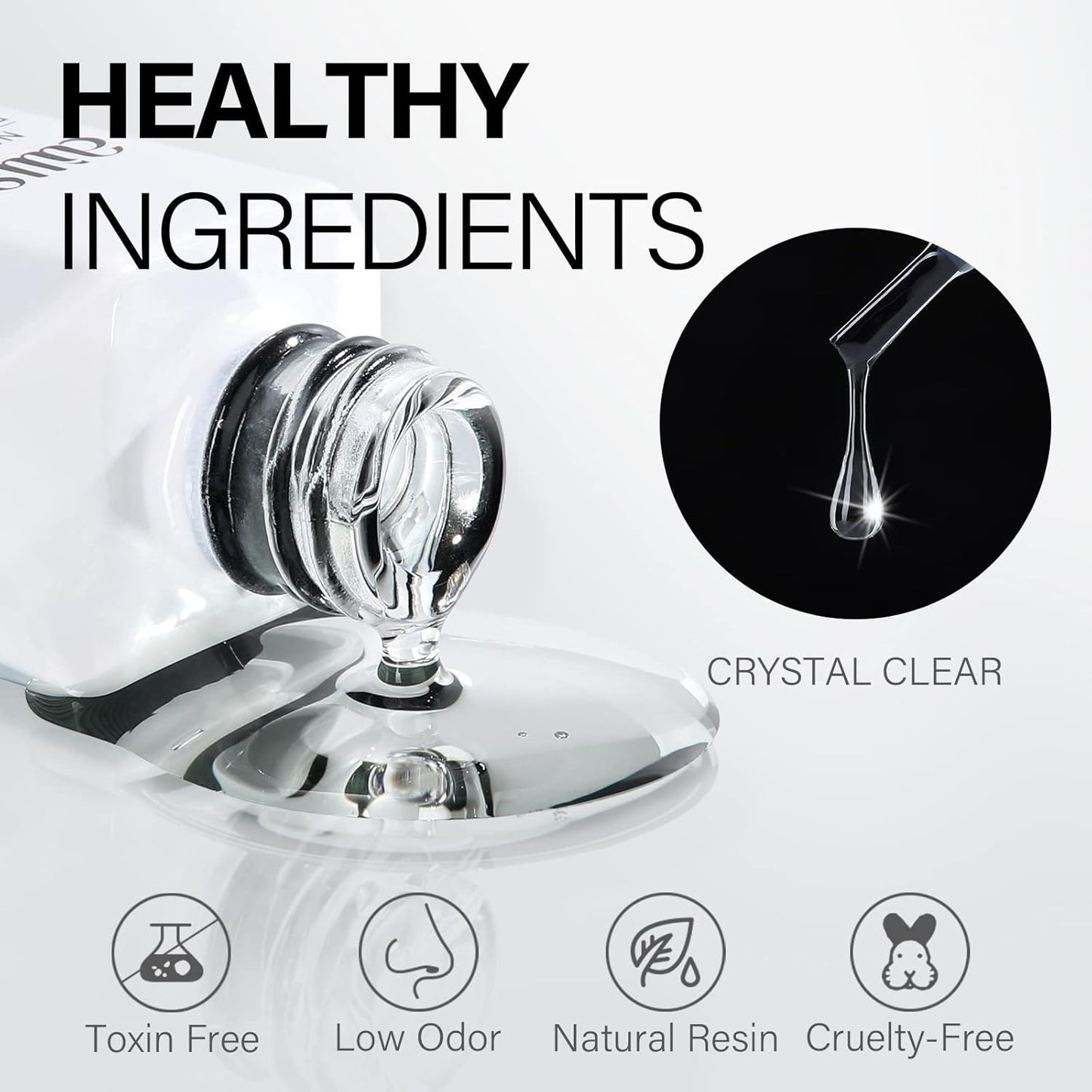 AILLSA 2PCS Gel Nail Glue for Acrylic Nails, 4 in 1 Super Strong Adhesive for False Tips, UV Curing Needed, 15ml High Capacity Extension Brush On for Rhinestone Pearl Foil