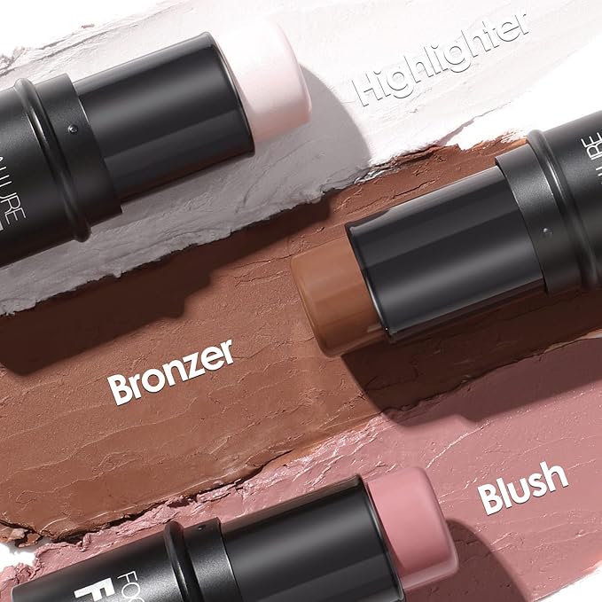 FOCALLURE 3 Pcs Cream Contour Sticks,Shades with Highlighter & Bronzer & Blush,Non-greasy Long-wear Face Contouring Pen,Easy to Sculpt the Face and Create a Lightweight Finishing Makeup,UNIVERSAl