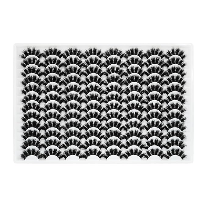 False Eyelashes 48 Pairs Faux Mink Lashes 14mm Wispy Lashes 3D Fluffy Cat Eye Lashes Pack Bulk Wholesale Strip Lashes(style 48-034)
