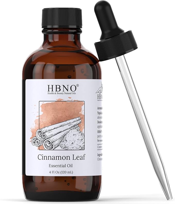 HBNO California Bottled Cinnamon Essential Oil (Leaf) 4 fl oz (120ml) - Natural Cinnamon Essential Oil for Diffuser - Perfect for Cleaning, Aromatherapy, DIY, Soap & Diffuser -