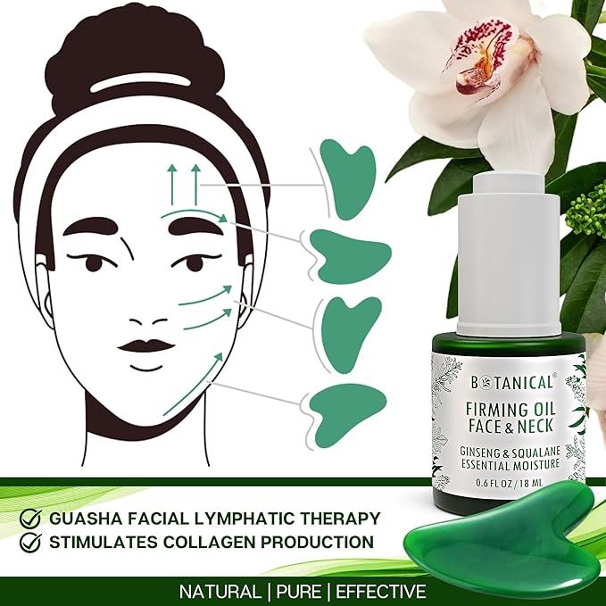Botanical Face & Neck Firming Oil | Anti-Wrinkle Ginseng & Squalane Serum w/Gua Sha Lift Scraper | Organic, Pure, Natural Skincare (0.6 fl oz | 18 ml)