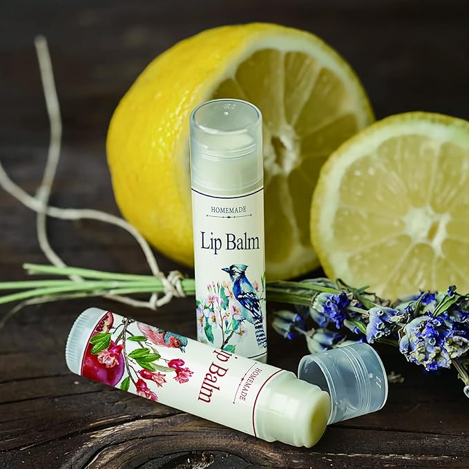 CRASPIRE Lip Balm Labels 80pcs Homemade Lip Balm Labels 2” Clear Lip Balm Labels for Tubes Printable Waterproof Lip Balm Stickers Labels for Lip Balm Handcream Candle Container（Flowers and Birds）