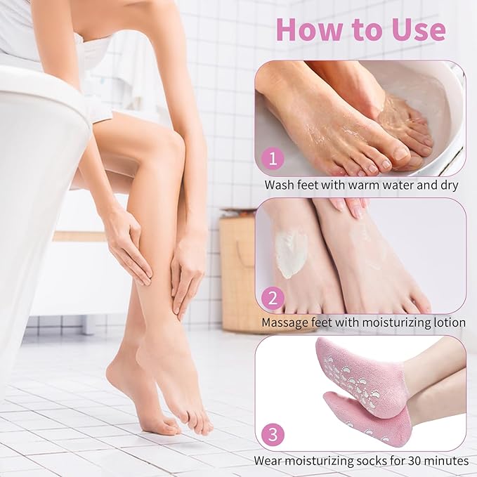 10" Large Silicone Moisturizing Socks for Women - 2Pairs Soft Gel Foot Moisturizing Socks for Dry Cracked Feet