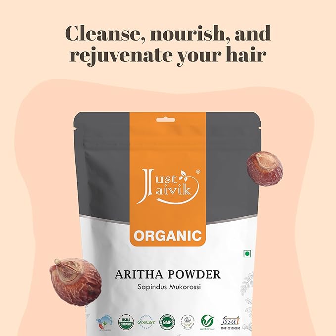 100% Organic Certified Aritha Powder (Soap Nut Powder) 227g /0.5 LB/ 08oz - Organic Hair Cleansing and Conditioning Product