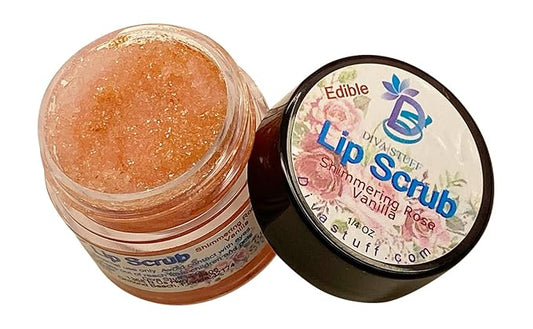 Diva Stuff Ultra Hydrating Lip Scrub for Soft Lips, Gentle Exfoliation, Moisturizer & Conditioner, ¼ oz - Made in the USA (Shimmering Rose Vanilla)