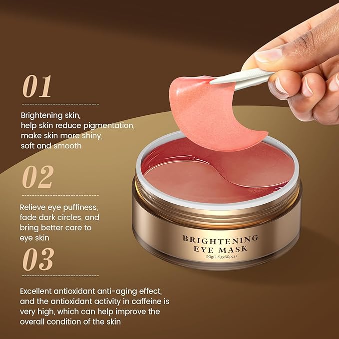 Caffeine Brightening Eye Masks - Under Eye Patches for Dark Circles, Eye Bag, Wrinkle, Puffiness with Hyaluronic Acid - Hydrating Eye Masks for Women and Men, Less Tired