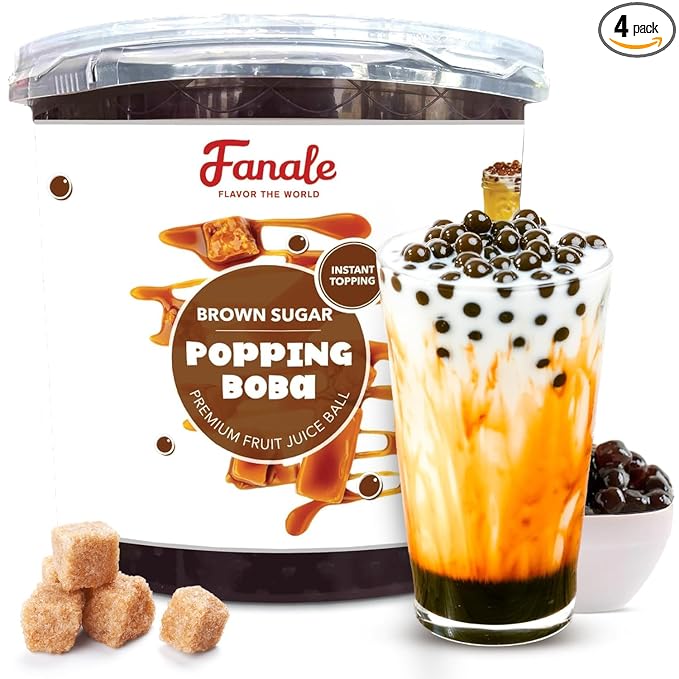 Fanale Brown Sugar Popping Boba Pearls, Vegan, Non GMO, Gluten Free, Fat Free, Perfect for Bubble Tea, Smoothies, Ice Cream, Desserts, and Beverages.