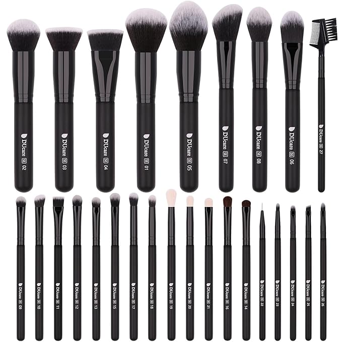 DUcare 27Pcs Makeup Brush Set Black Professional Premium Cosmetic Brushes for Foundation, Concealer, Eyeshadow, Blending, Powder, Contouring
