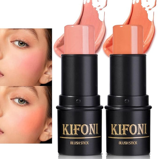 2 Pcs Cream Blush Stick Makeup Kit, Natural Shimmer & Matte Stick Blush Wand for Cheeks, Lightweight Blendable Silky Cream Blush Makeup -Matte Blush (#02 Soft Pink #03 Coral Orange)