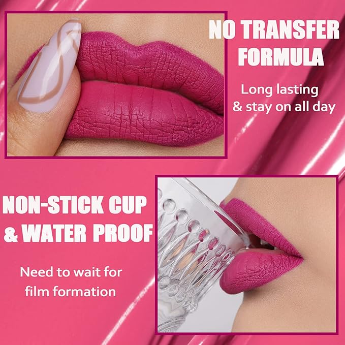 Oulac Matte Liquid Lipstick 2 PCS Set, Long Lasting Lipstick Waterproof Lip Stain, No Transfer, Creamy High Pigmented Formula with Rose Oil, Vegan [M09+M25]