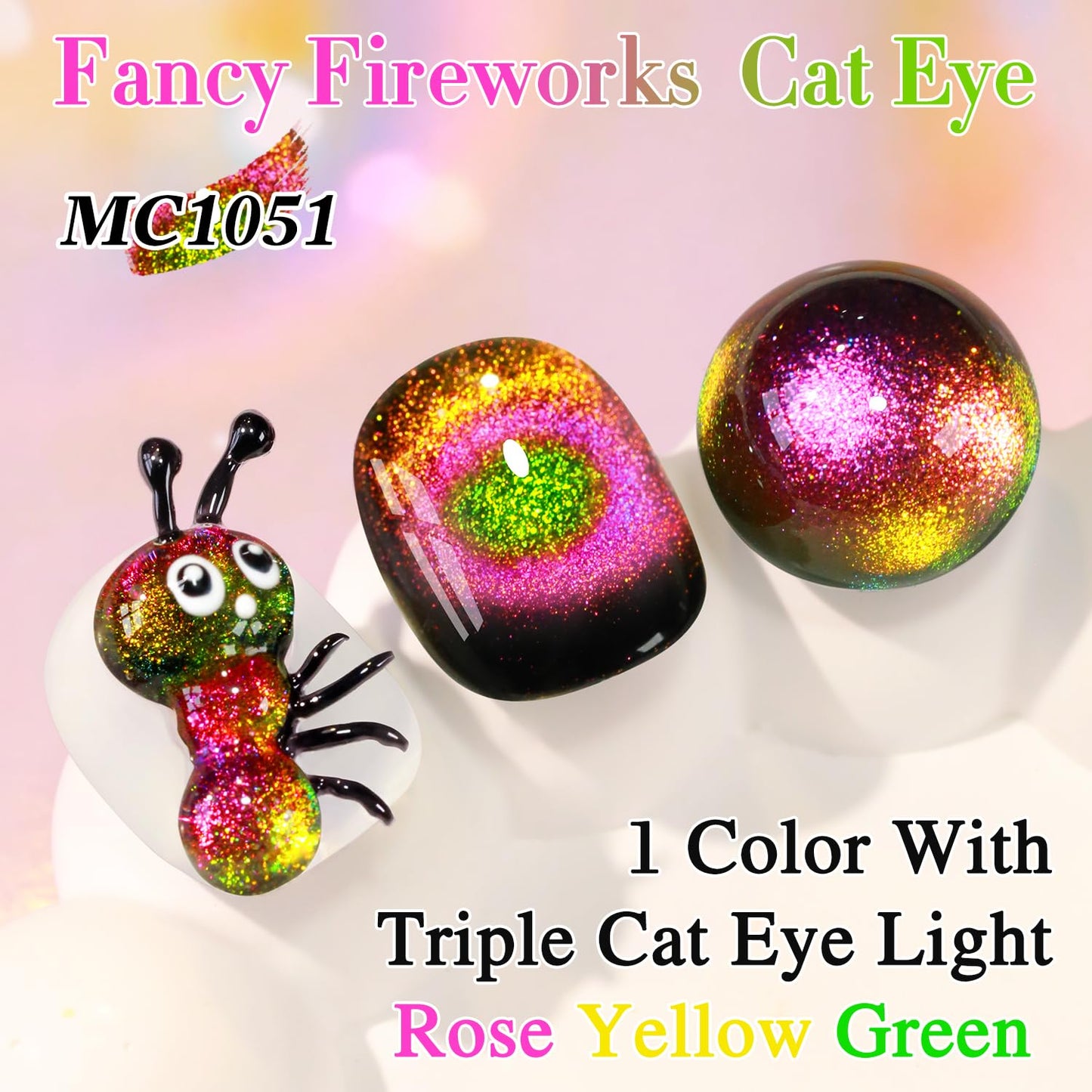Double Rhythm Cat Eye Gel Polish with Magnet 15ML Holographic Glitter Shimmer Translucent Sheer Color Glass Magnetic Gel Polish Salon DIY at Home (Orange Pink-MC1051)