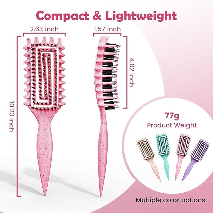 Curl Defining Brush, Curly Hair Brush Defining with Side Gear for Combing, Shaping, and Styling Curly Hair, Lightweight Candy Brush Suitable for All Wet or Dry Hair Types for Women and Men (Pink)